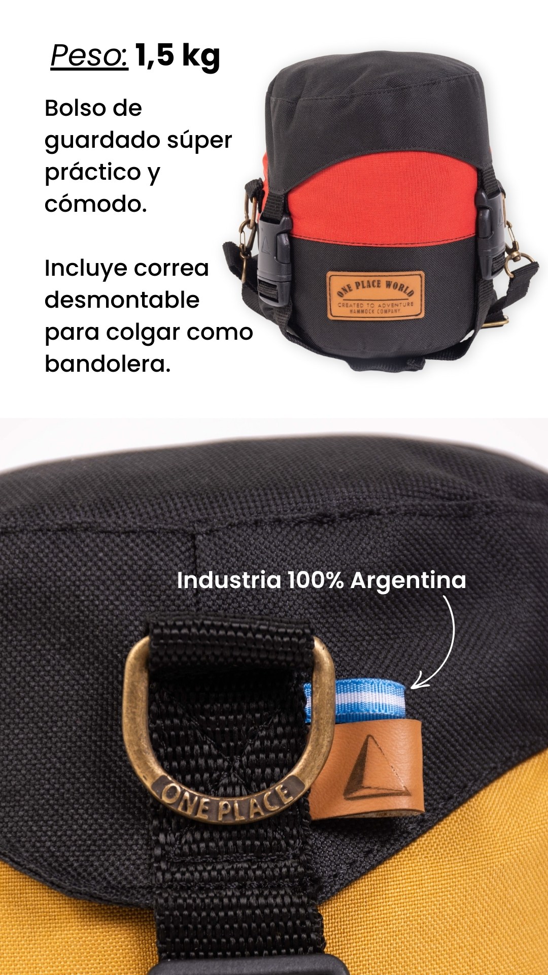 Industria 100% Argentina Bolso de guardado súper práctico y cómodo.   Incluye correa desmontable  para colgar como bandolera. Peso: 1,5 kg